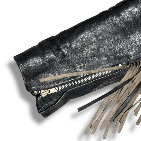 Vintage Leather Fringe Motorcycle Jacket Cropped Harley Biker Lady Rider Sz M - Picture 7 of 11